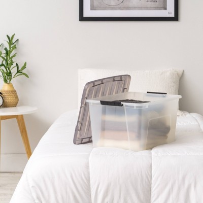 Clear Stackable Plastic Storage Bins with Latching Lids, 40 Qt.