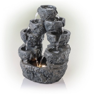 14" Gray Resin 5-Tier Cascading LED Waterfall Fountain