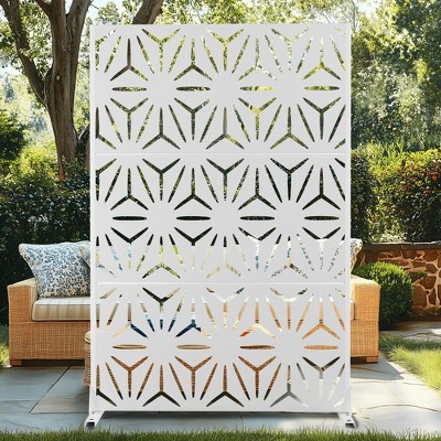 TUYOHW Metal Privacy Screen Outdoor, Decorative Privacy Panels, Freestanding Privacy Screen for Patio, Garden, Pool (White Square)