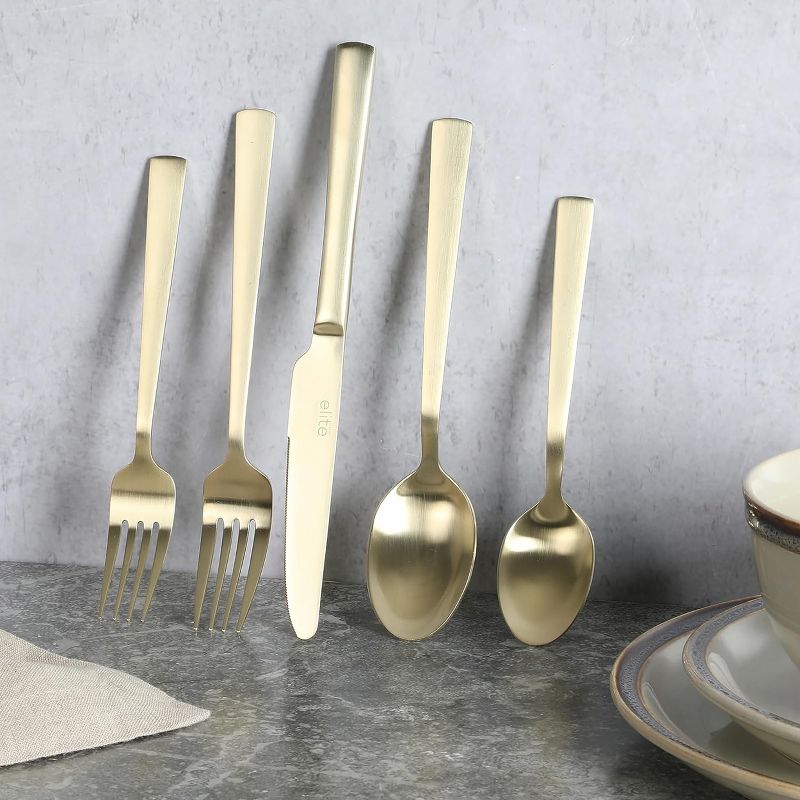 Gibson Elite Earlston 20 Piece Stainless Steel Flatware Set in Champagne Gold, 3 of 7