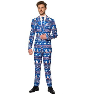 Suitmeister Men's Christmas Suit - Festive Holiday Fun Ugly Nordic X- Mas - Blue - White  - Size Small - 1 of 4