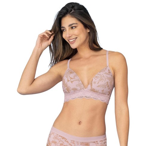 Leonisa Comfy deep v-neck lace accent bralette - Pink S