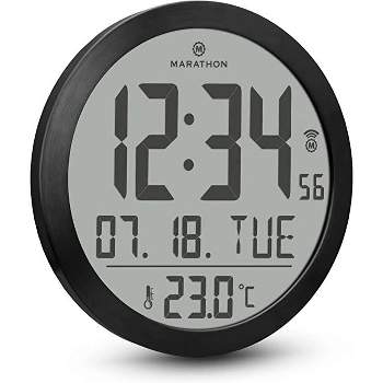 Marathon 10 Inch Round Sleek & Stylish Digital Wall Clock With Date & indoor Temperature