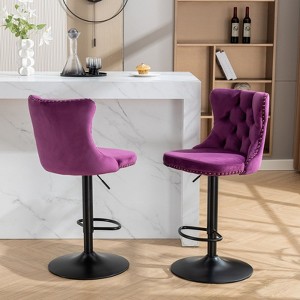 CAVINAS 24.8"-33"Chic Velvet Bar Stools Counter Height,Set of 2,360°Swivel Barstools with Adjustable Lifting,Back Tufted&Matte Black Footrest - 1 of 4