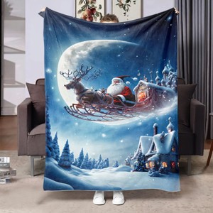 Lomsoe Christmas Santa Claus Print Flannel Blanket - All Seasons Soft and Warm Perfect for Living Room Decor, Sofa, Bed, Travel - 1 of 4