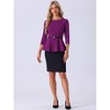 INSPIRE CHIC Women's 3/4 Sleeve Belted Elegant Business Work Peplum Top - 4 of 4