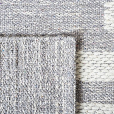 Gray and Silver Striped Wool Cotton Flat Woven Runner Rug