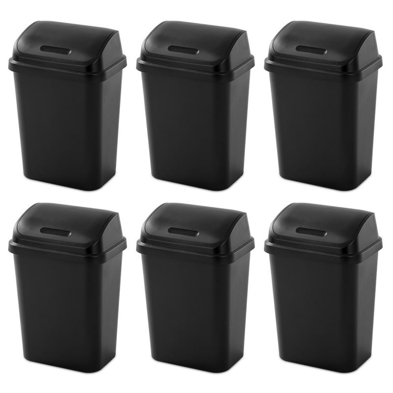 Sterilite 7.8 Gallon SwingTop Wastebasket, Plastic Trash Can with Lid and Compact Design for Kitchen, Office, Dorm, or Laundry Room, Black, 1 of 7