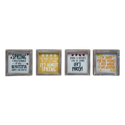 Transpac Wood Spring Block Decor Set of 4 Spring Home Decorations