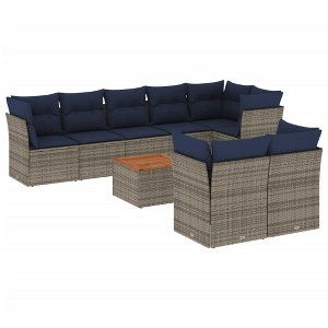 vidaXL 9 Piece Patio Sofa Set with Cushions Gray Poly Rattan - 5x Corner + Table + 3x Middle - 1 of 4