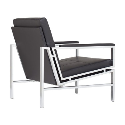 Modern Atlas Black Faux Leather Armchair with Chrome Metal Frame