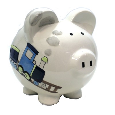 Bank 7.5" Box Car Train Piggy Bank Railroad Track  -  Decorative Banks