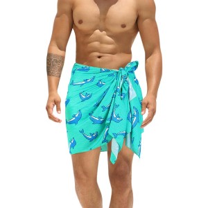 LA LEELA Men's Sarong Bath Swim Beach Pareo Wrap One Size Cyan Dolphin - 1 of 4