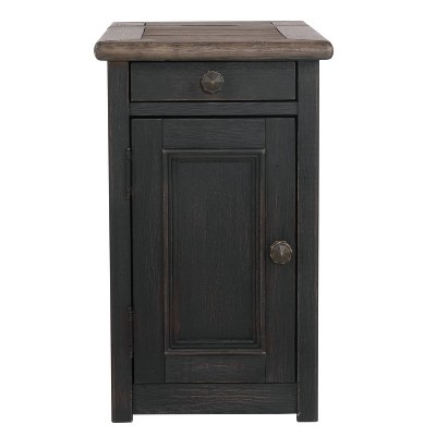 Black and Brown Rectangular Wood Chairside Table with Storage