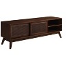 Homy Casa 59" Mid-Century Modern Rattan TV Stand with Sliding Doors and Open Shelves - 2 of 4