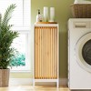 MAYEERTY Living Room Side Cabinet, Bamboo Slats Door, Living Room Use, Natural White - 2 of 4