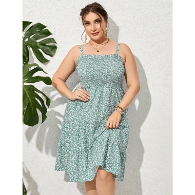 Plus Size Summer Dresses Women  Smocked Flowy Ruffle A Line Maxi Dress