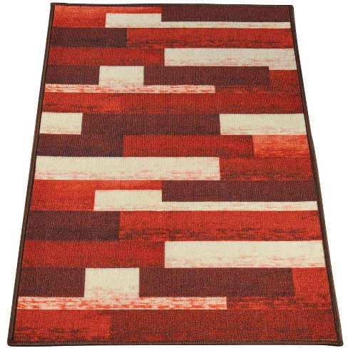 Collections Etc Patchwork Block Skid-resistant Accent Rug Burgundy : Target
