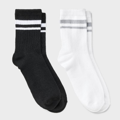 Girls' 2pk Striped Mid Crew Socks - art class™ Black/White