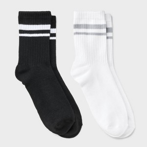 Girls' 2pk Striped Mid Crew Socks - art class™ Black/White - 1 of 3