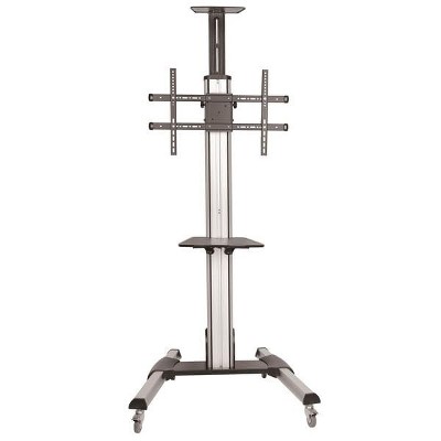 Adjustable Black & Stainless Steel Mobile TV & Media Cart with Lockable Wheels