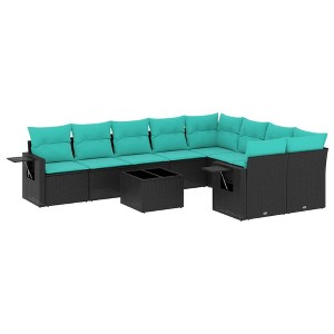 vidaXL Patio Sofa Set Black and Blue - With Table - 1 of 4