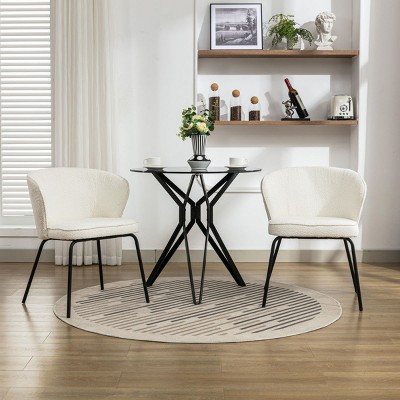 Set Of 2 Dining Chairs with Black Legs,Boucle Fabric Dining Chair with Wing Back, Leisure Armless Chair Upholstered Accent Kitchen Chairs-Cuddlewood