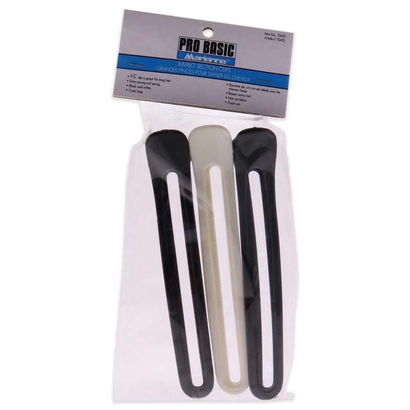Pro Basic Jumbo Section Clips - Black-White by Marianna for Women - 3 Pc Hair Clips, 1 of 5