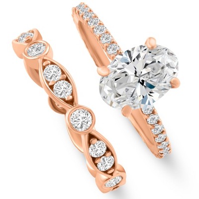 Pompeii3 2 3/4Ct Oval Diamond Engagement Wedding Ring Set Rose Gold Lab Created - Size 6