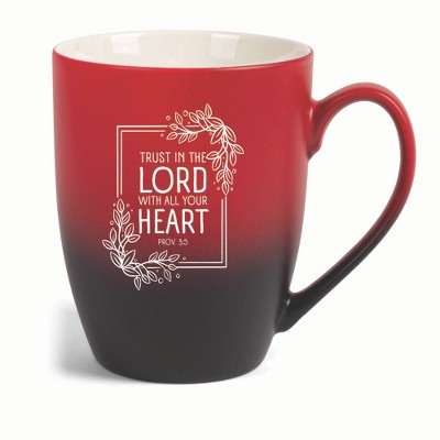 Elanze Designs Trust In The Lord With All Your Heart Two Toned Ombre Matte 10 ounce New Bone China Coffee Tea Cup Mug, Red and Black