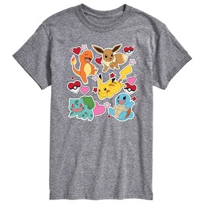 Men's - Pokémon - Valentine's Day Heart Sticker Short Sleeve Graphic T-Shirt - 1 of 4
