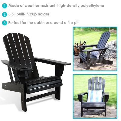 Black HDPE Outdoor Adirondack Chair with Cup Holder