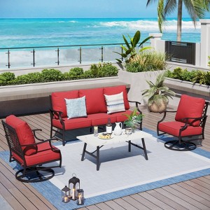 Captiva Designs 4pc Patio Outdoor Conversation Set with Swivel Grid-back Chairs for Garden, Poolside, Backyard - 1 of 4