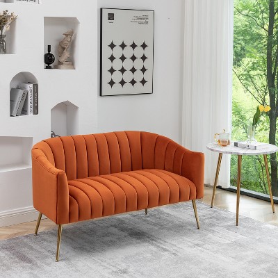 SEYNAR Modern Glam Comfy 50" Metal Legs Curved Sofa 2 Seaters Loveseat with Tufted Back