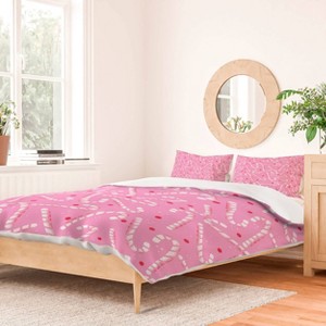 Deny Designs King RosebudStudio Pink Candycanes Duvet Cover and Pillow Sham Pink - 1 of 4