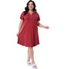 Agnes Orinda Women's Plus Size V Neck Button Ruffle Short Sleeve Midi Length Nightgowns - 3 of 4