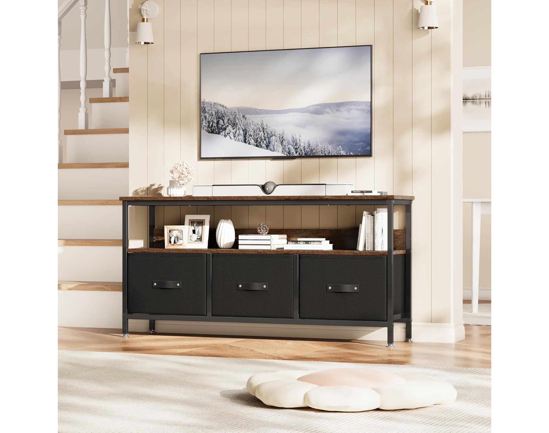 Dresser TV Stand, Entertainment Center with Storage, 55 Inch TV Stand for Bedroom Small TV Stand Dresser with Drawers and Shelves for Living Room