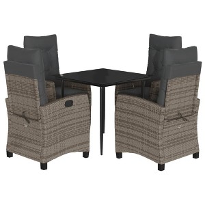 vidaXL 5 Piece Gray Poly Rattan Patio Dining Set - Garden/Backyard/Deck Furniture with Cushions & Adjustable Reclining Chairs - 1 of 4