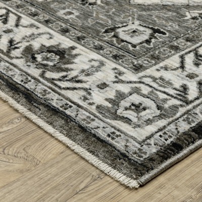 Charcoal and Ivory Medallion Synthetic 5x8 Area Rug