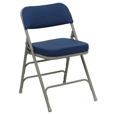 Navy Fabric and Gray Metal Folding Chairs, Set of 2