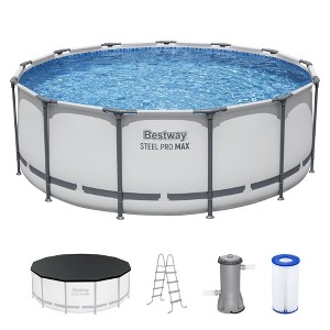 Bestway Steel Pro MAX Round Above Ground Swimming Pool Set with Metal Frame Filter Pump, Ladder, and Cover - 1 of 4