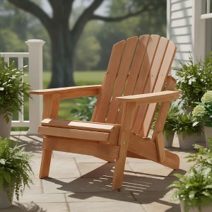 Okak Oversize Wooden Outdoor Adirondack Chair with Foldable Design, Outdoor Lounge Chair with Wide Arms, Patio Chair for Garden - 1 of 4
