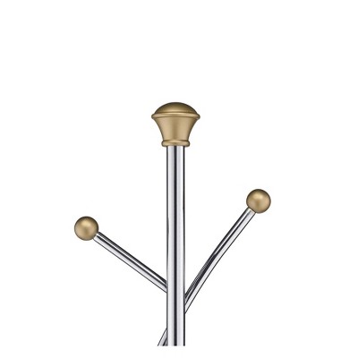 Elegant Chrome and Walnut 6-Hook Coat Rack