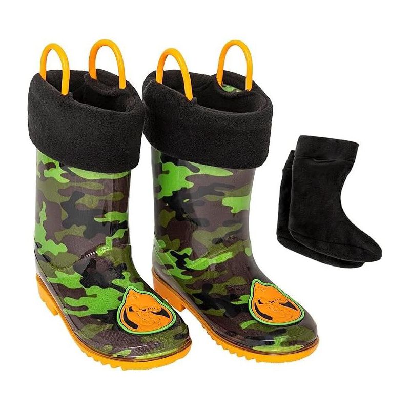 Addie & Tate Boys and Girls Rain Boots with Sock, Kids Rubber Boots- Size 8T-12 Years (Dino/Camo), 1 of 3