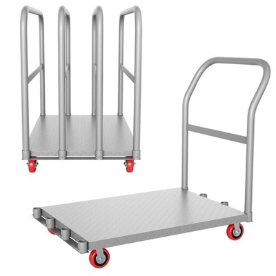 2in1 Steel Panel Truck Cart, Flatbed Cart Heavy Duty Drywall Cart Lumber Cart with 4 Swivel Casters, 1Front and 4 Side Handrails, 2000 lbs Capacity