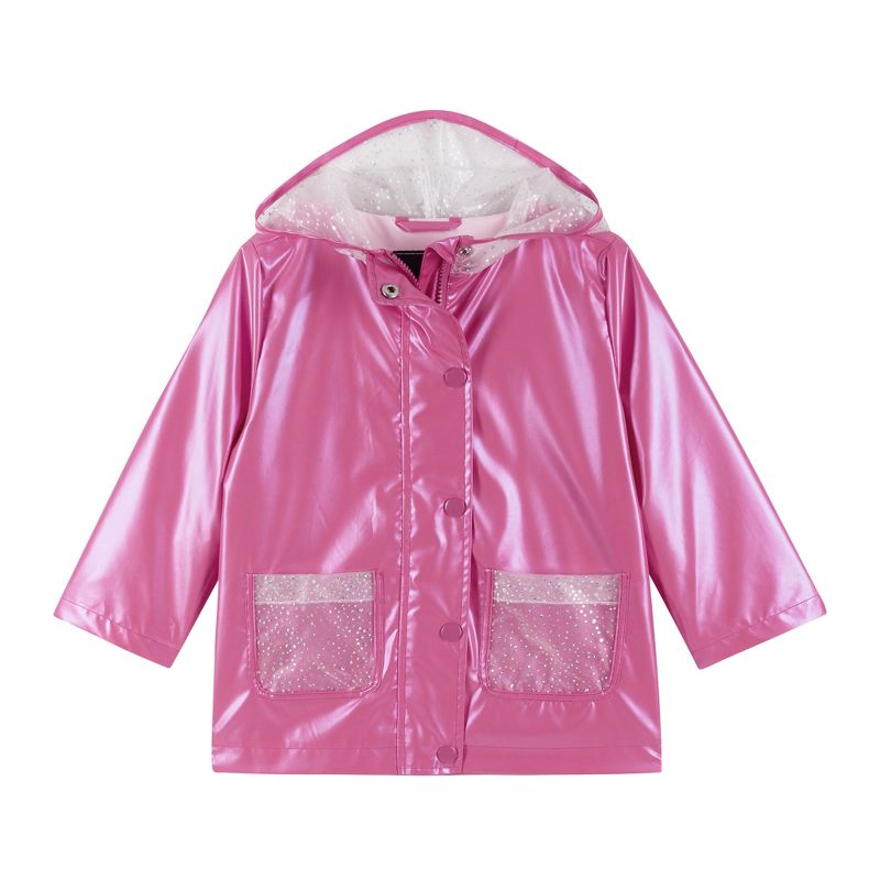 Andy & Evan  Toddler Pink Sparkle Pocket Hooded Raincoat, 1 of 3