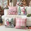 Christmas Throw Pillow Covers 18x18 Inch Set of 4, Scottish Tartan Plaid Snowman Reindeer Winter Pink - 4 of 4