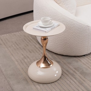Small Metal Round End Table with Mermaid Tail Pedestal and Tray-Style Top for Living Room - 1 of 4