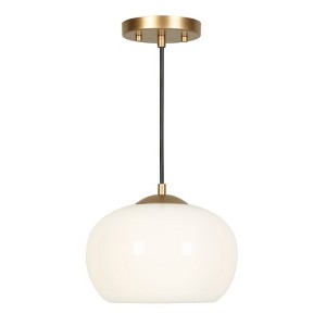 LNC Altithara 1-Light  9.5" Modern Dome Pendant Lighting, Matte Gold with Froestd Glass Shade - 1 of 4