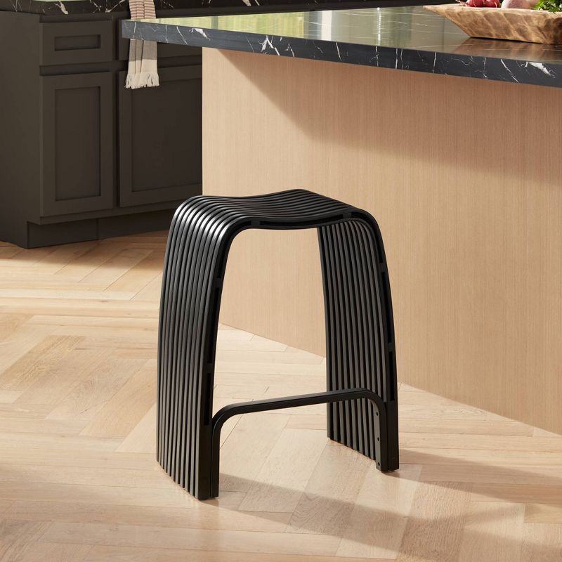 Studio 55D Bamboo Bar Stool Rick Black 24" High Modern with Footrest for Kitchen Counter Island Home Shed Desk Office, 2 of 10